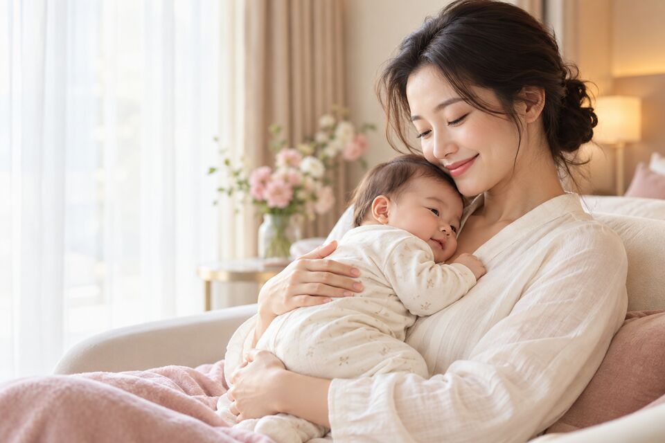 欧亚国际网站母婴主题示意图:母亲温柔拥抱婴儿